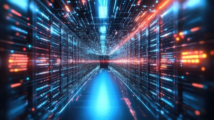 Poster - Futuristic technology abstract background with lines for network, big data, data center, server, internet, speed. Abstract neon lights into digital technology tunnel.