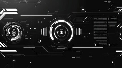 Poster - Futuristic web banner collection in high tech style. Web header with HUD graphics elements and place for text. Black and white colors.