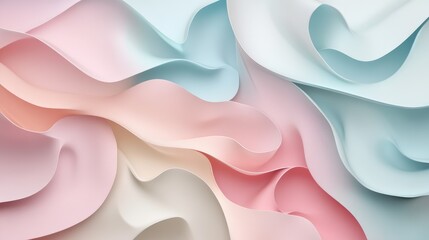 Poster - Geometric 3d smooth pastel shapes. Abstract background with light colour palette.