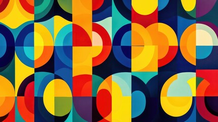 Poster - Geometric pattern background, abstract contemporary art poster. Multicolored yellow, blue, red and green color, trendy pattern backgrounds set. Modern op-art