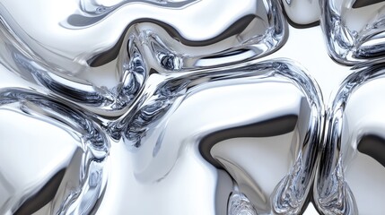 Poster - glossy silver metal fluid glossy chrome mirror water effect background backdrop texture 3d render