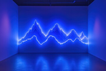 Poster - Blue Neon Light Installation Depicts Abstract Mountain Range