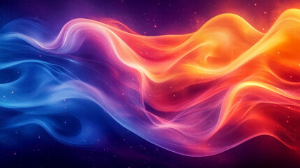 Poster - Vibrant swirls of colorful light, blending seamlessly in an abstract design resembling flowing cosmic waves