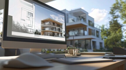Fototapete - Modern Architectural Design Concept with 3D Models on Display