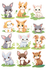  A Collection of Endearing Animals: Fluffy Bunny, Happy Puppy, and Curious Kitten in their Natural Habitats