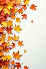 Wall Mural - An explosion of orange hues from fallen leaves on a plain white surface, nature, foliage