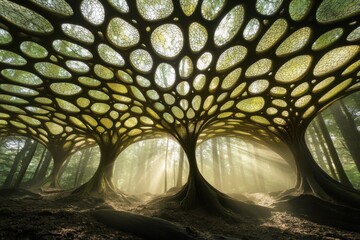 Poster - Enigmatic forest structure with a mystical arched canopy