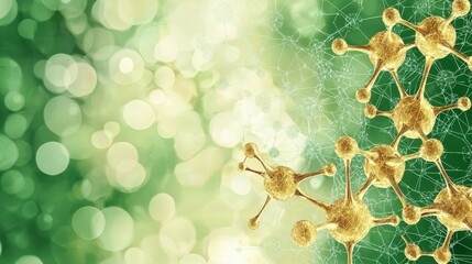 Poster - Abstract molecular structure background with glowing bokeh lights and green tones for science and technology themes