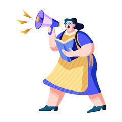Wall Mural - A flat illustration of noisy librarian holding a loudspeaker and book 


