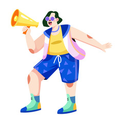 Wall Mural - A flat illustration of a character making an announcement in loudspeaker 
