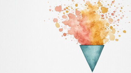 Poster - Colorful abstract watercolor explosion from a geometric cone with vibrant splashes and textures