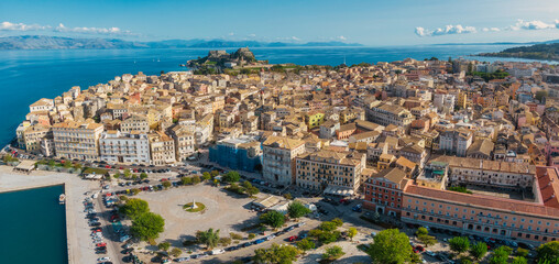 Wall Mural - Aerial view of a coastal cityscape