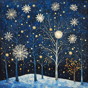 A Joyous Holiday Season with Starry Nights and Sparkling Snowflakes