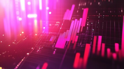 Poster - Glowing 3D Financial Chart on Digital Background with Colorful Lights