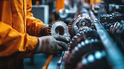 Poster - Factory Worker Assembling Parts in Industrial Production Environment