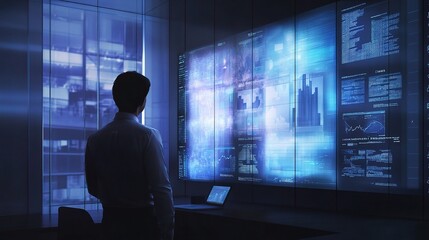 Poster - Executive Analyzing Data Reports in Modern Office Setting