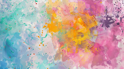 Poster - a colorful painting with a yellow and pink background and a blue and green swirl