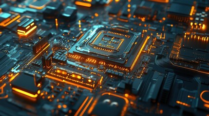 Poster - Highly detailed technology texture, AI supercomputer Chrome, insane level of detail throughout circuitry, cinematic depth of field, high contrast lighting, CPU and GPU , circuits interconection,