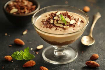 Wall Mural - Creamy Almond Chocolate Dessert in Glass Bowl