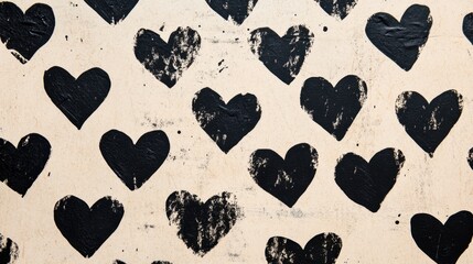 Poster - Black Hearts Pattern on Distressed White Background for Design Use