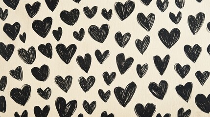 Poster - Black Heart Patterns on Beige Background for Creative Projects