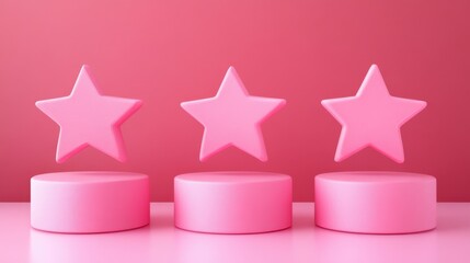 Poster - pink star shapes on round pedestals against soft pink background