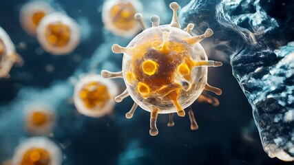 Poster - Close-up of a microscopic virus, showcasing intricate details and transparent structures in a scientific view