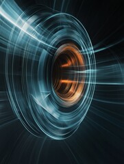 Poster - Abstract Portal, Concentric Rings of Light and Energy, a Digital Illusion of Motion and Depth, Revealing a Glowing Core