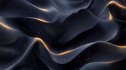 Poster - Dark Geometric Abstract Illustration with Wave Patterns and Stars