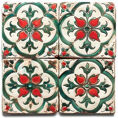 tile design with Moroccan red and green patterns