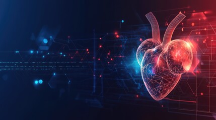 Poster - illustration of futuristic medical research or heart cardiology health care with diagnosis info graphic biometrics for clinical and hospital services as wide banner with copy space area