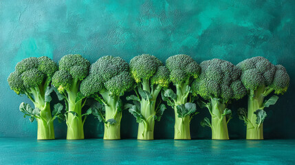 Poster - Minimalist composition featuring a single broccoli floret balanced on a contrasting color block,