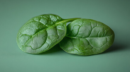 Poster - Single spinach leaf in macro, showing delicate veins and textures in bright natural light,