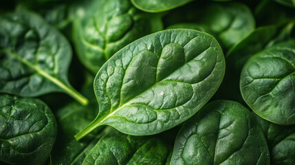 Poster - Single spinach leaf in macro, showing delicate veins and textures in bright natural light,