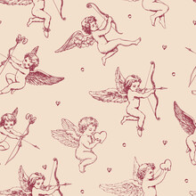 Cute vintage cupid vector pattern