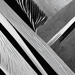 Poster - An abstract composition of black and white lines creating a dynamic interplay of textures and shapes. Ideal for modern art, backgrounds, and graphic design projects.