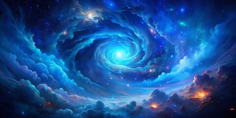 Wall Mural - abstract blue night sky background: deep blue nebula, cosmic dust, starry night photography