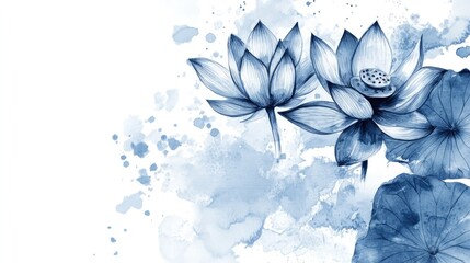 Poster - ink and water sketch of lotus flowers background banner