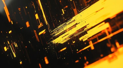 Poster - Abstract digital art, glowing orange and black geometric shapes, futuristic technology background.
