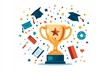 © Trollbee Production - Golden Trophy Celebrating Academic Success with Graduation Caps and Festive Decorations