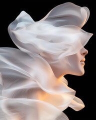 Poster - Digital abstract wave forming a celestial figure studio setting artistic portrait ethereal atmosphere close-up view conceptual art
