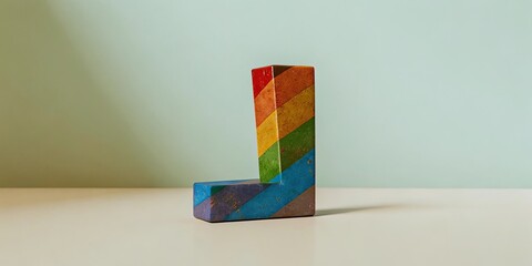 Aufkleber - A rainbow colored block letter L is sitting on a white table