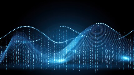 Poster - Abstract Blue Digital Waveform: A mesmerizing digital art piece featuring glowing blue waves, dots and lines creating a dynamic and futuristic visual experience.