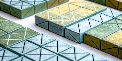 Poster - A row of green and blue blocks with white lines