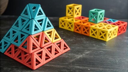 Poster - A stack of colorful blocks with a pyramid on top