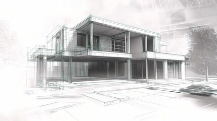 Wall Mural - Blueprint of Modern House Under Construction with Detailed Plans