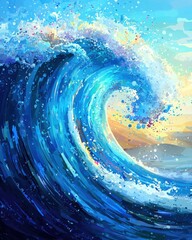 Poster - Dynamic energy splash waves ocean view abstract digital artwork vibrant colors nature inspired high perspective