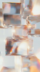 Poster - Dynamic digital abstract glitch art overlays in vibrant glass cube environment for creative visuals