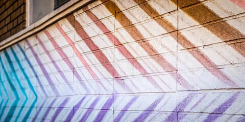 Aufkleber - A wall with a colorful stripe pattern