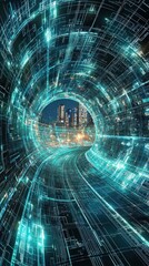 Poster - Digital abstract background featuring artificial intelligence urban cityscape visualization nighttime environment futuristic perspective